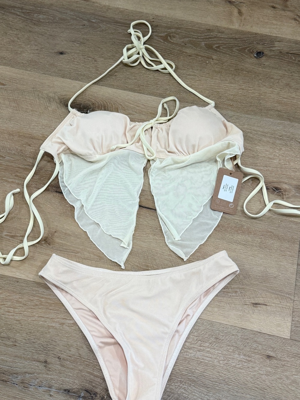 Off White Mesh Ruched Tankini Set / 2 piece